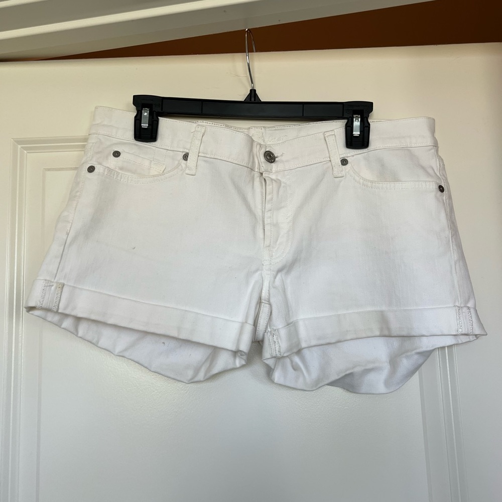 7forallmankind white denim shorts